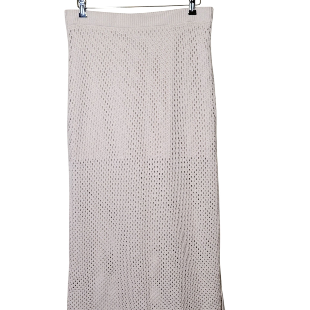 Cream Mesh Knit Midid Sweater Skirt
